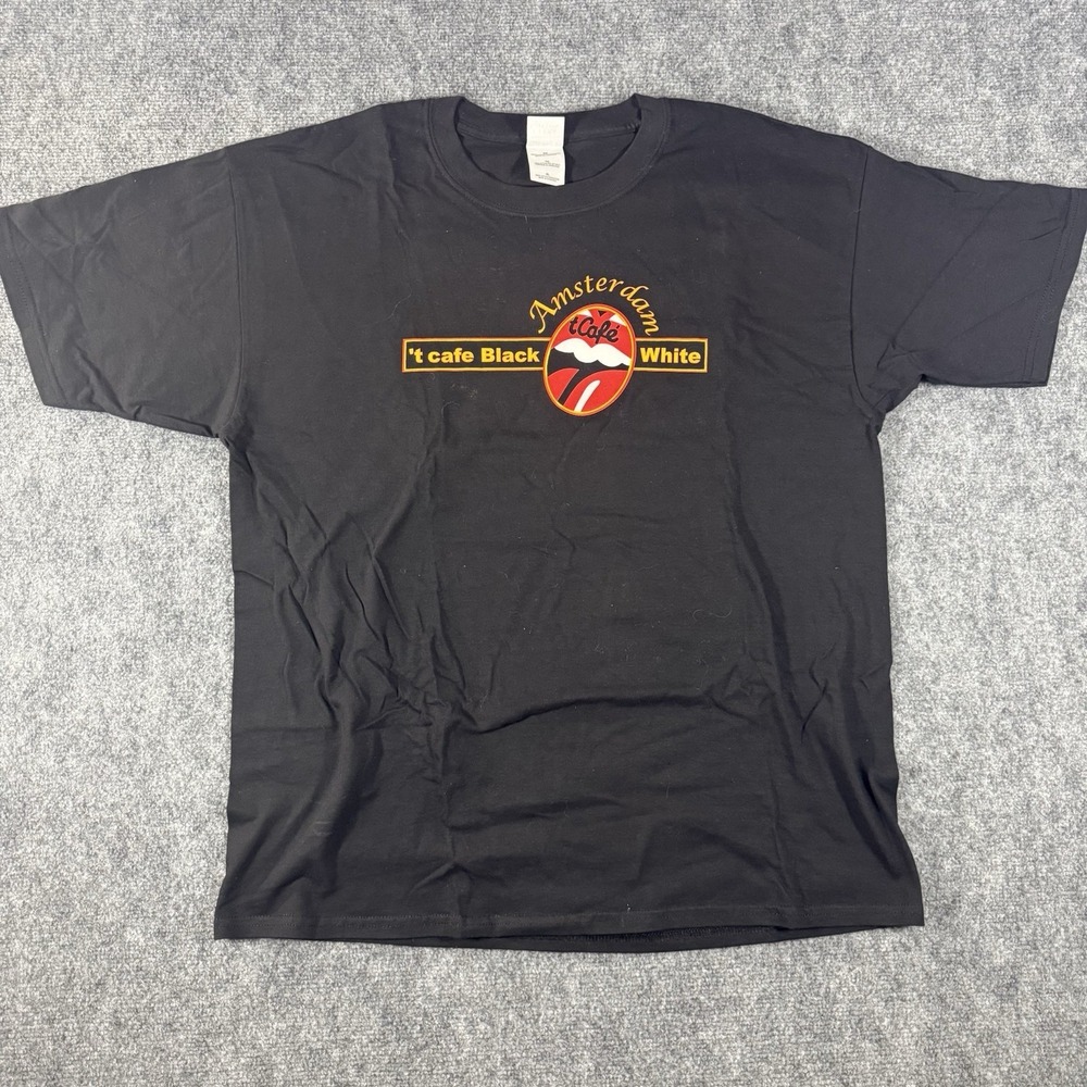 Rare VTG Rolling Stones Tongue T Shirt Y2K Rock Band Black SZ XL Amsterdam